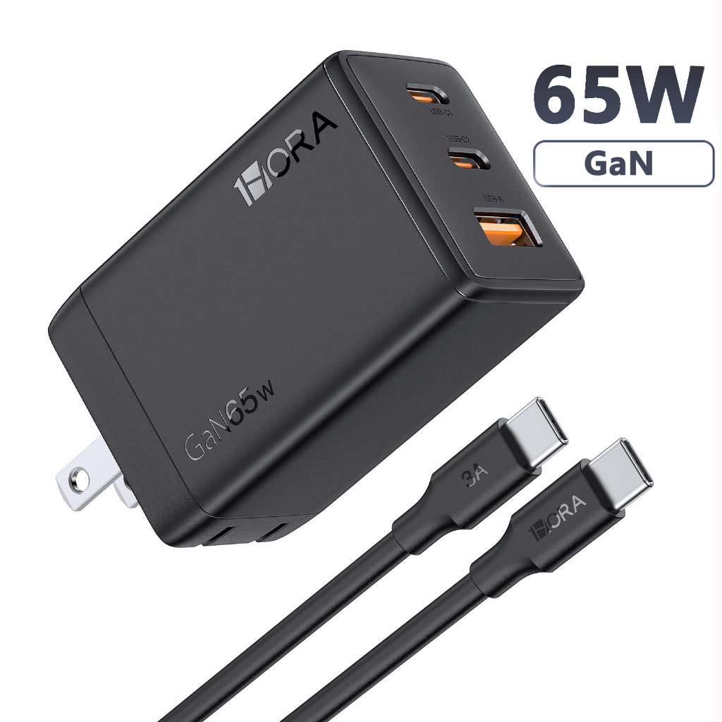 1Hora GaN Cargador 65W PD Adaptador De Carga Rápida 3 puertos gar322