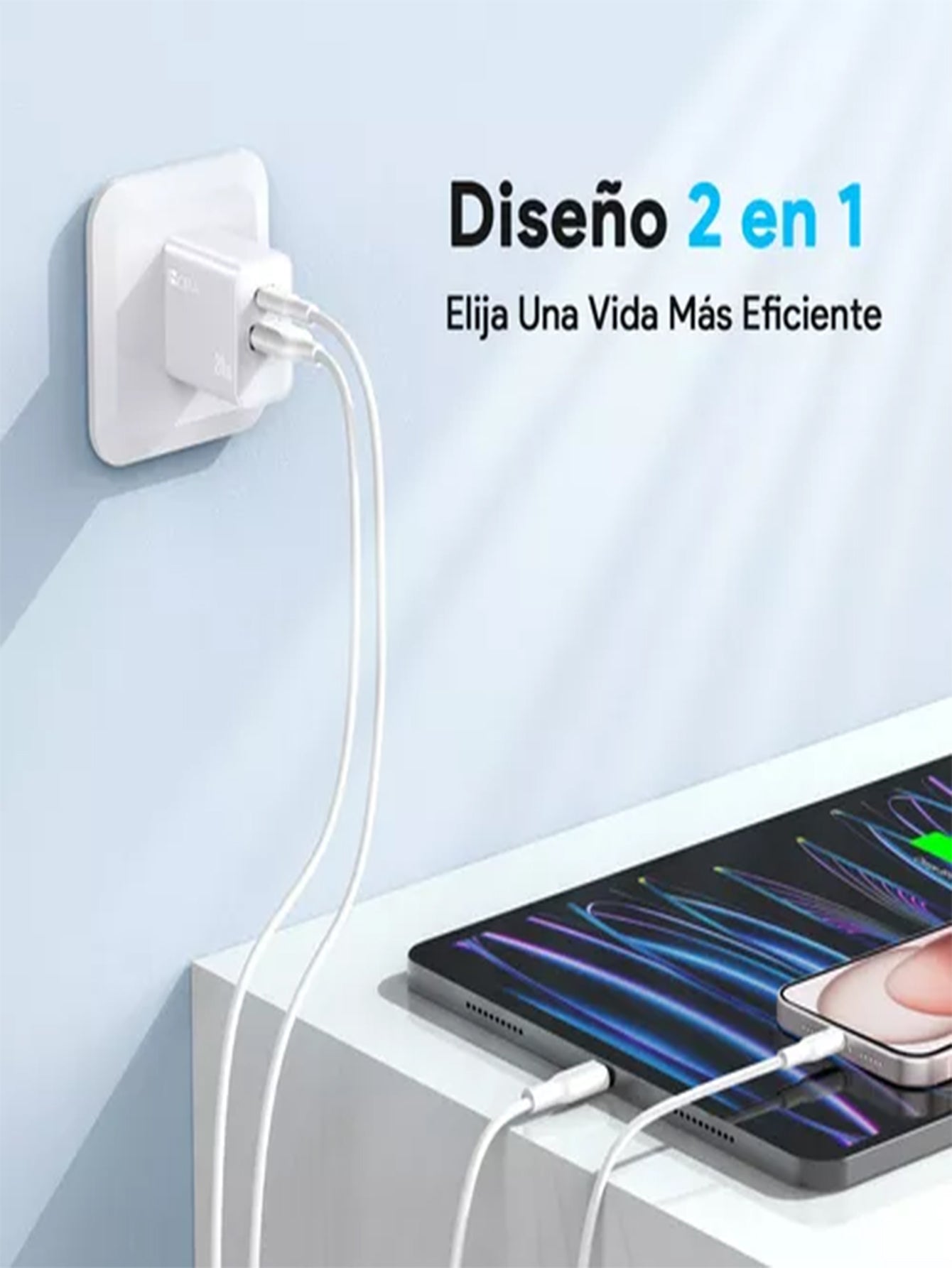 1 HORA CARGADOR DE DOBLE PUERTO (TIPO C A IPHONE ) 20W GAR163