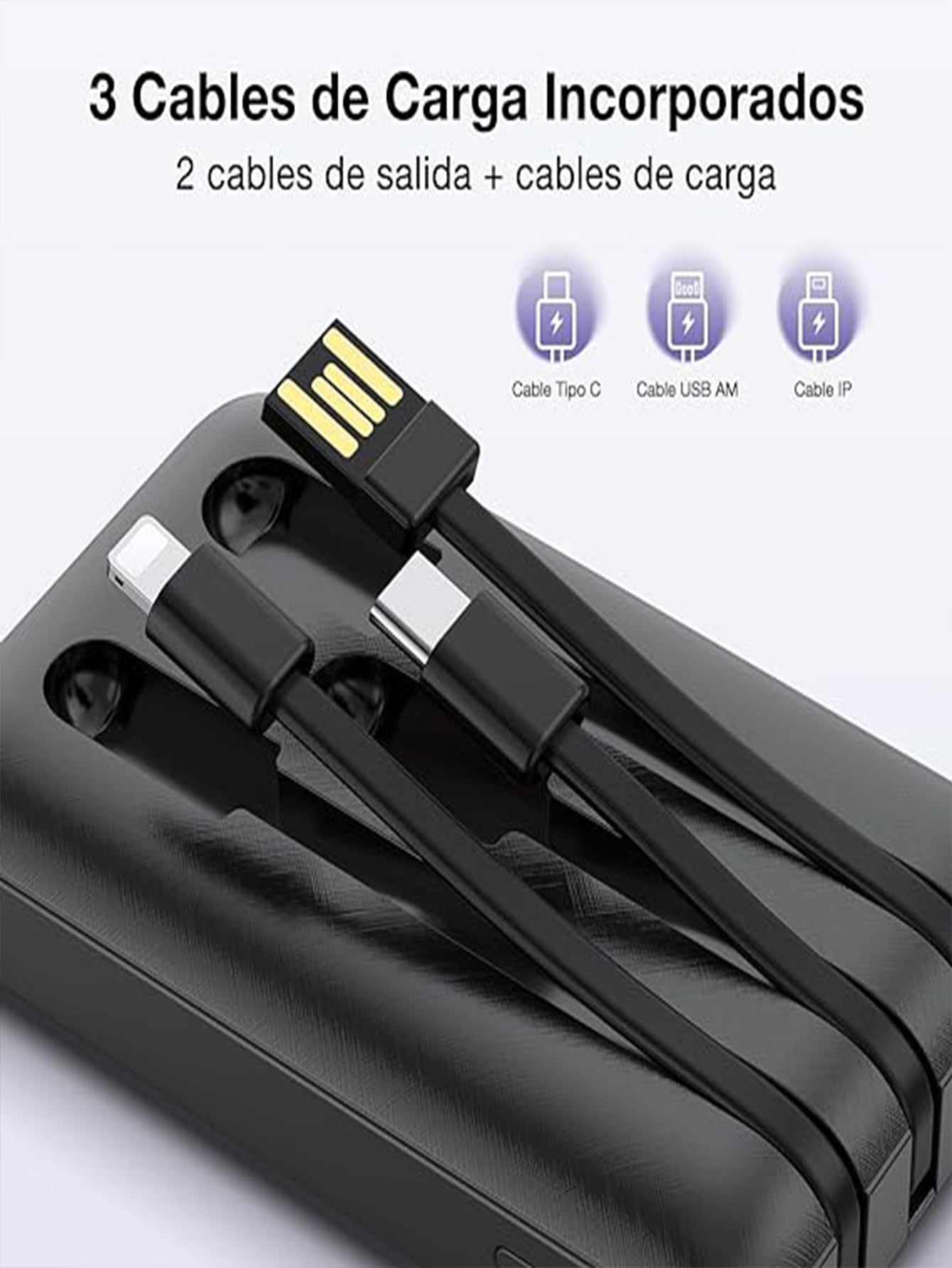 1HORA Power bank 5000mAh Cargador portátil Batería Portátil 3 En 1 Batería recargable mini 2 Luz LED GAR261