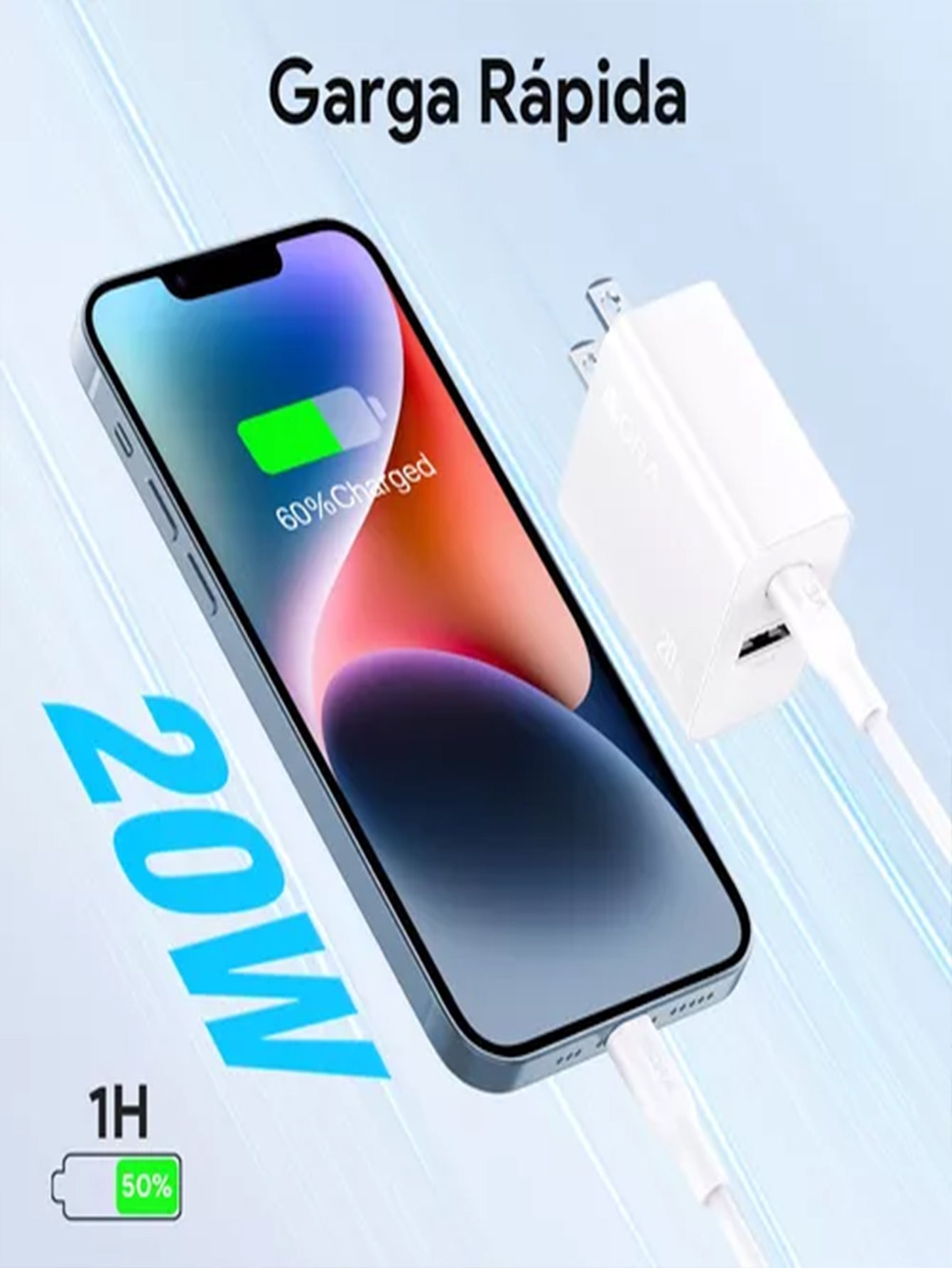 1 HORA CARGADOR DE DOBLE PUERTO (TIPO C A IPHONE ) 20W GAR163