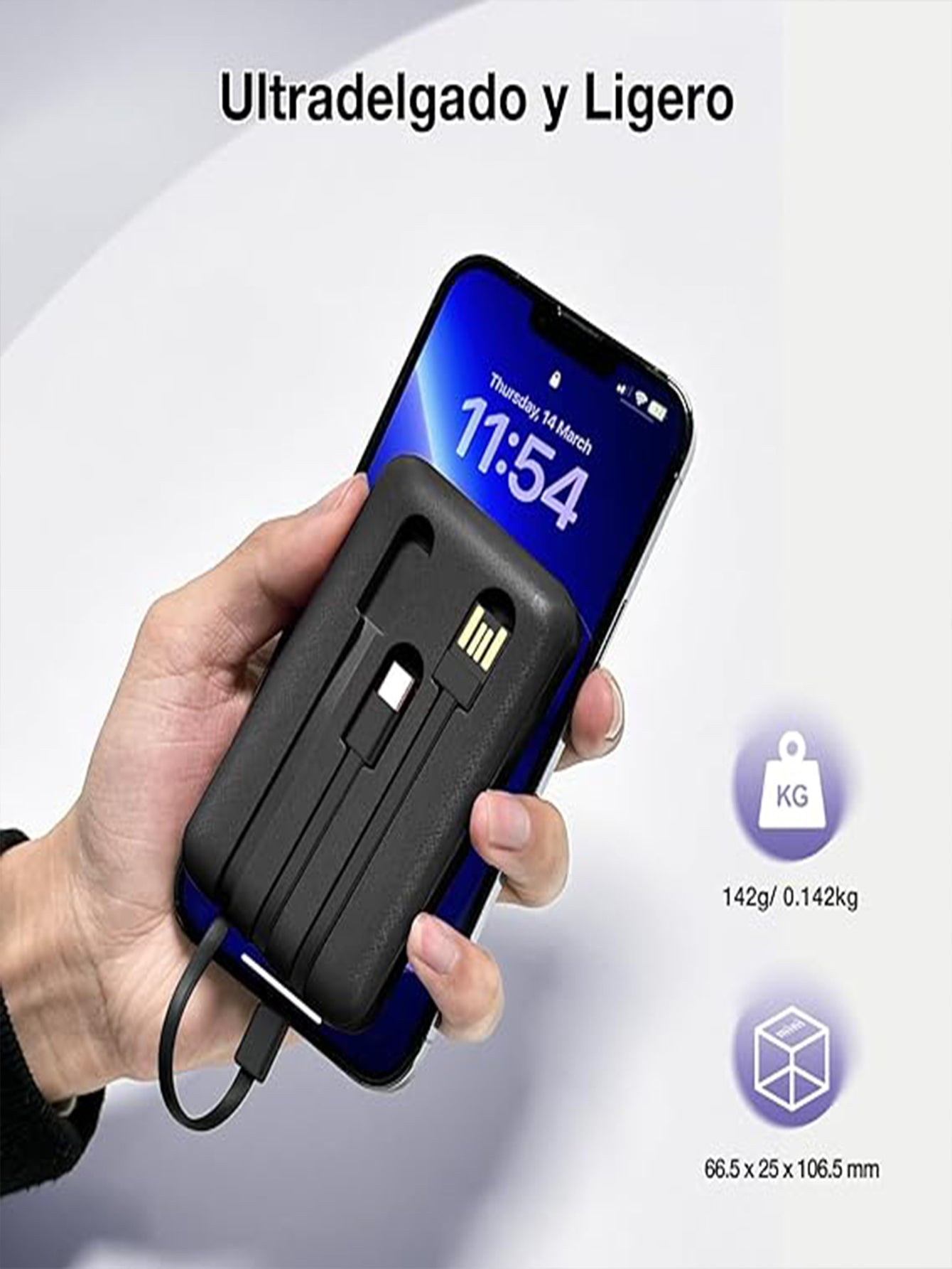 1HORA Power bank 5000mAh Cargador portátil Batería Portátil 3 En 1 Batería recargable mini 2 Luz LED GAR261
