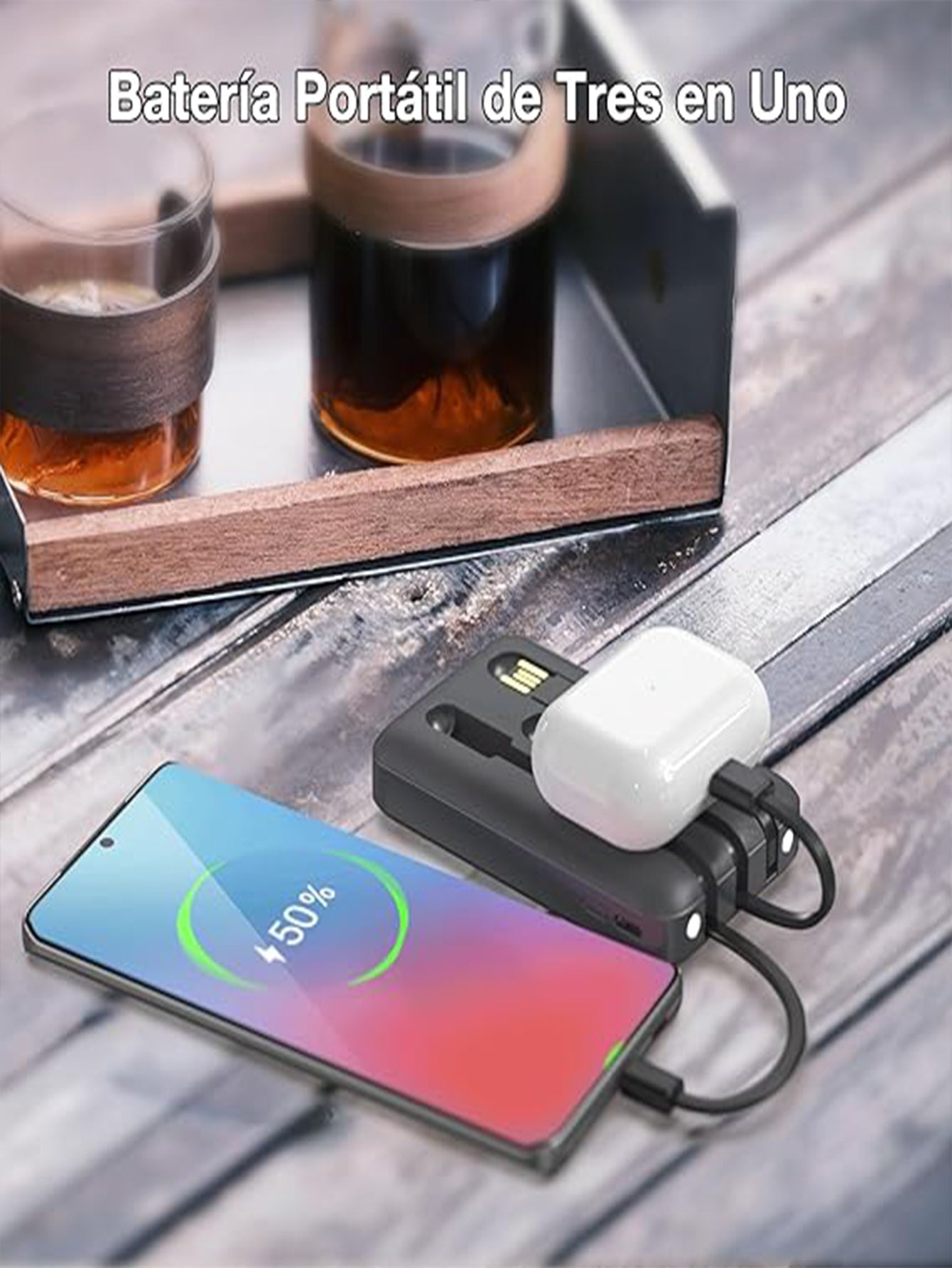 1HORA Power bank 5000mAh Cargador portátil Batería Portátil 3 En 1 Batería recargable mini 2 Luz LED GAR261