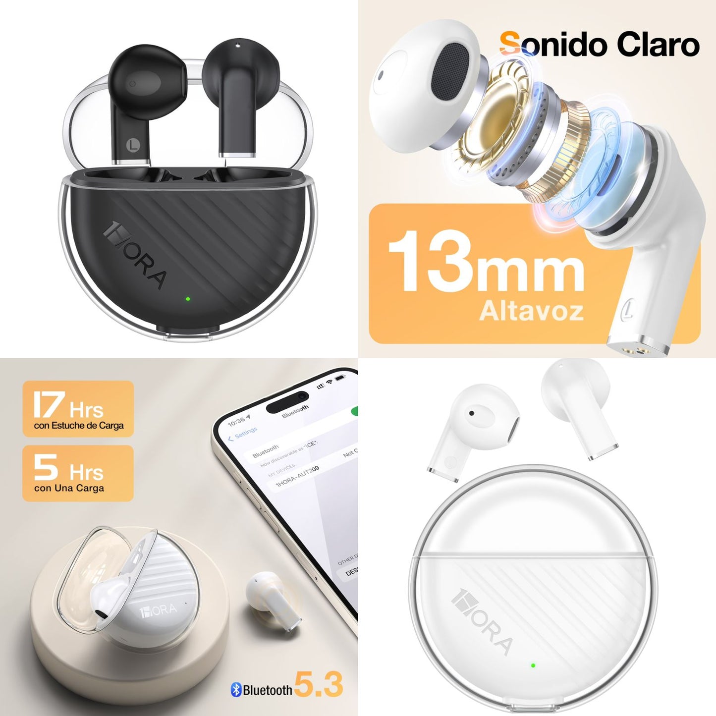 1Hora Audifono Bluetooth Auriculares V5.3 Mini AUT209