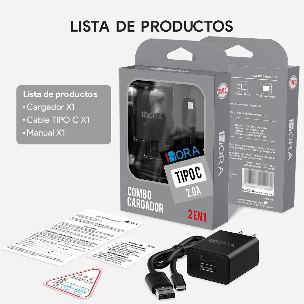 Combo cargador tipo C 2.0A - GAR080