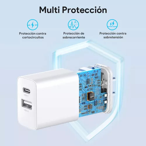 1 HORA CARGADOR DE DOBLE PUERTO (TIPO C A IPHONE ) 20W GAR163