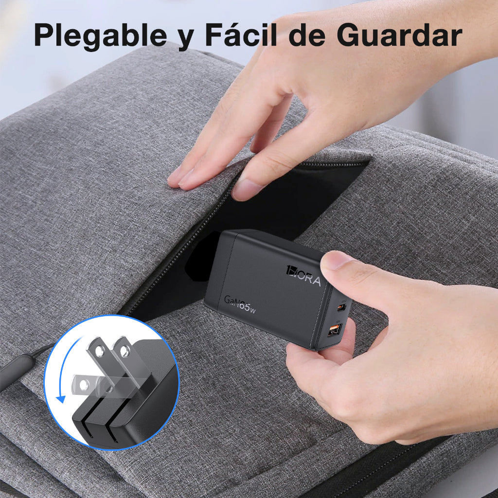 1Hora GaN Cargador 65W PD Adaptador De Carga Rápida 3 puertos gar322