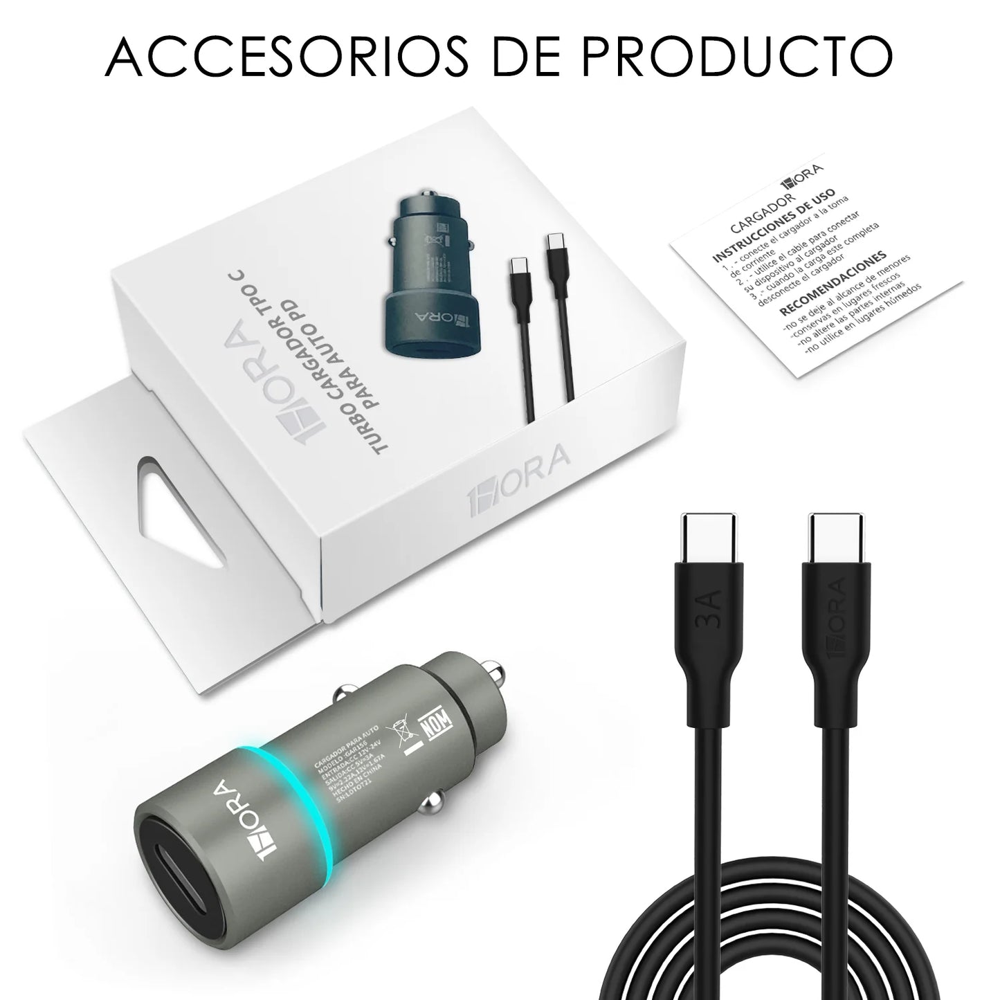 Combo cargador para auto 3A tipo C - GAR156