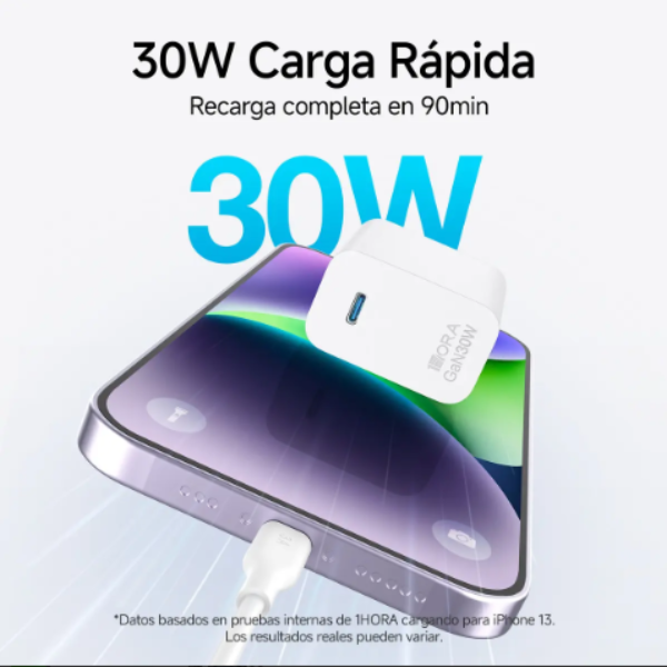 1HORA Cargador PD 30W Tipo C con Cable 1M USB C a IP Compatible con iPhone 8 11/12/13/14/XS/XR