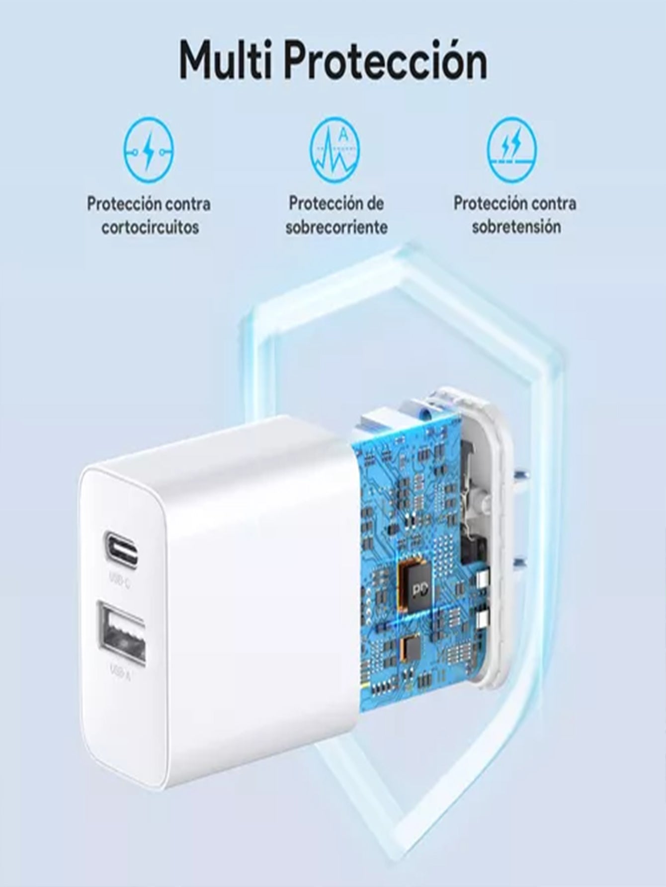 1 HORA Cargador 2 En 1 Carga Rápida 20w Salida Dual + Cable Tipo C GAR162