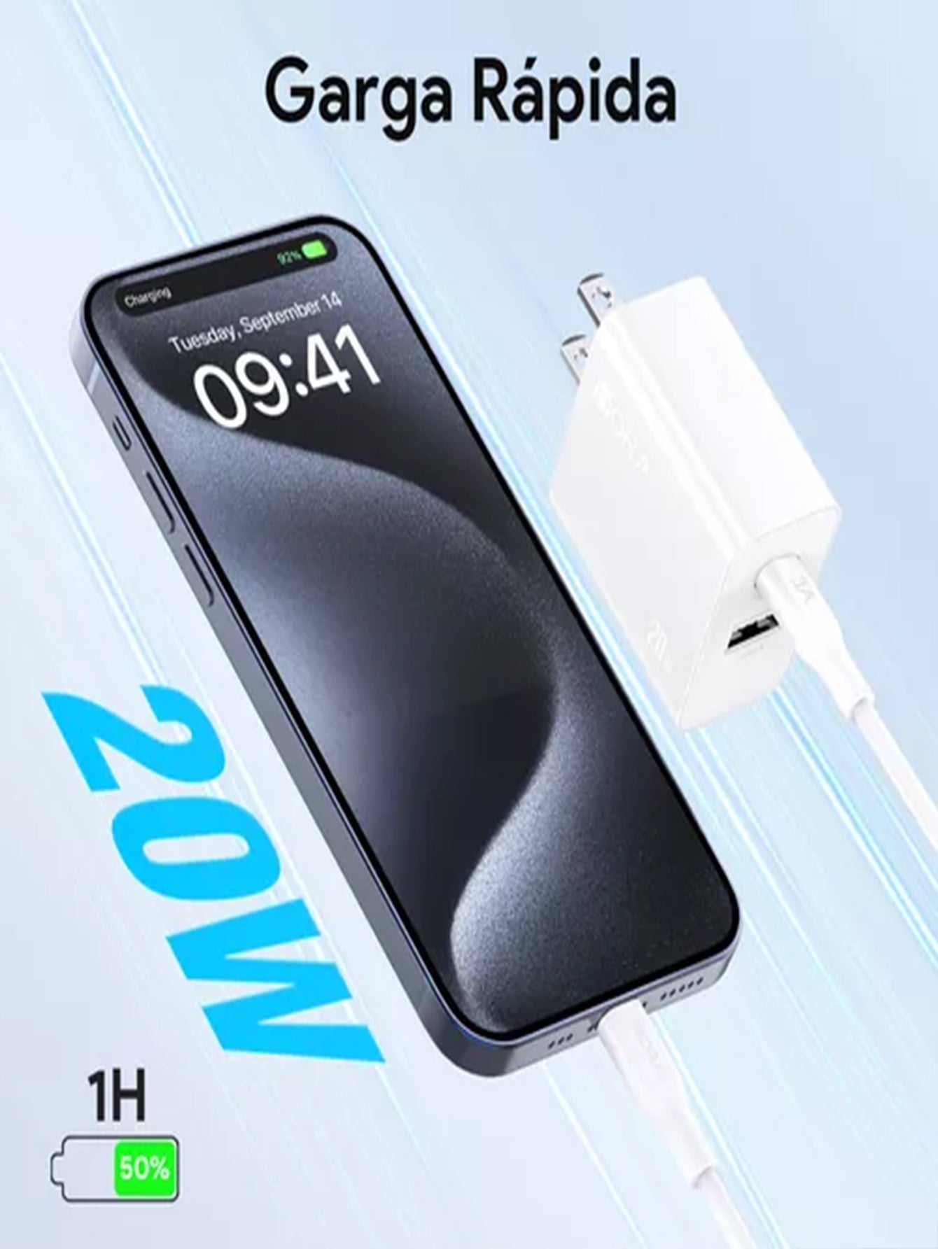 1 HORA Cargador 2 En 1 Carga Rápida 20w Salida Dual + Cable Tipo C GAR162