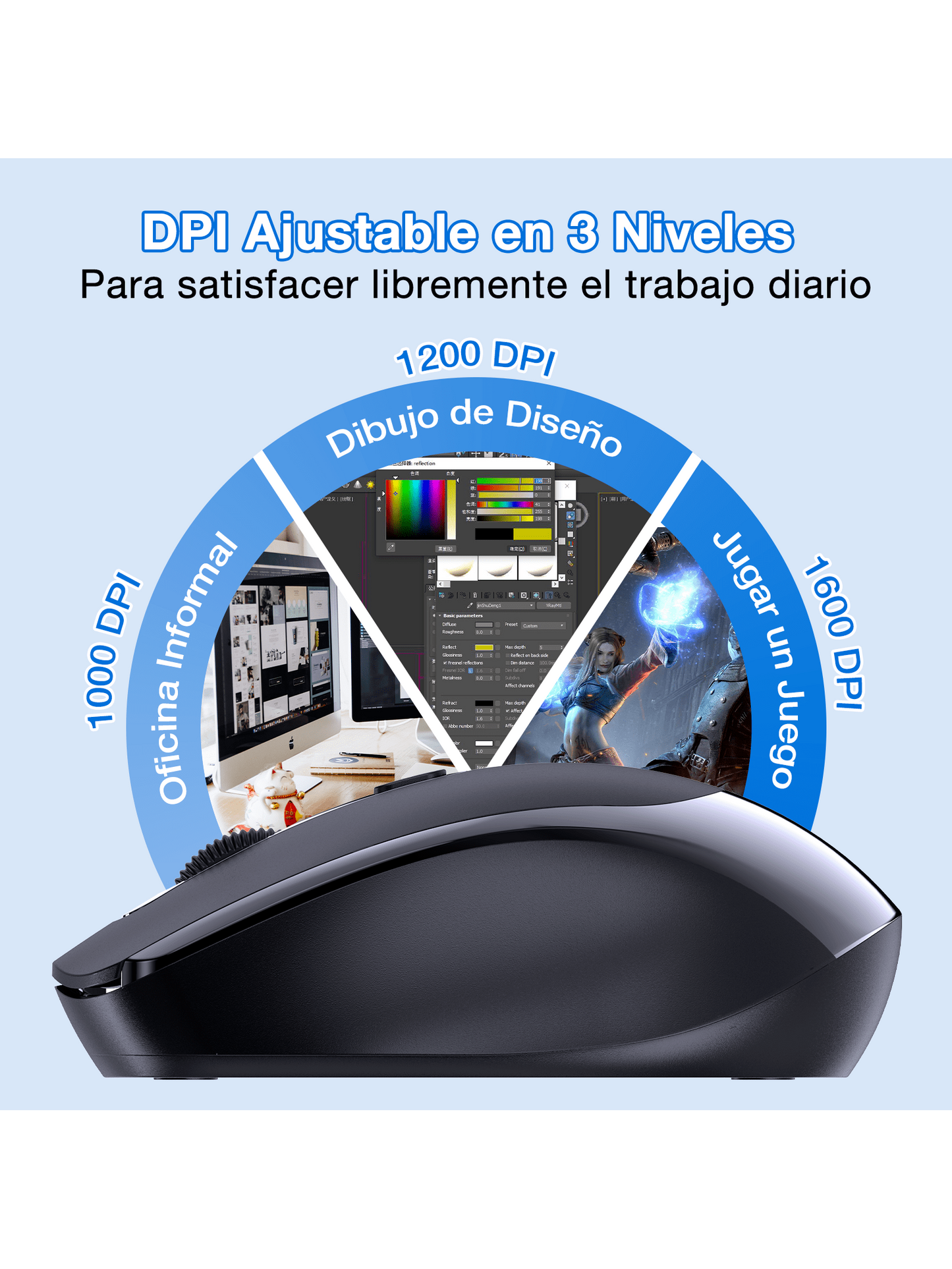 1Hora ratón inalámbrico 2.4G silencioso Sensible DPI 1600 RAT001