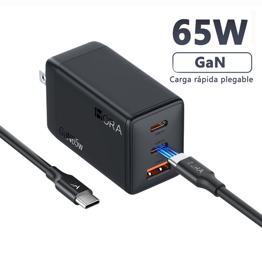 1Hora GaN Cargador 65W PD Adaptador De Carga Rápida 3 puertos gar322