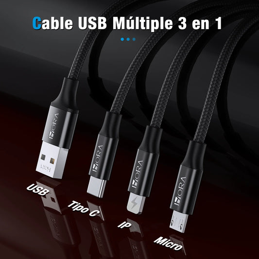 Cable 3 en 1 V8/IP/Tipo C (1 METRO) - CAB259