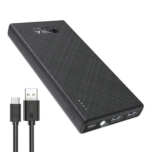 1Hora Batería Portátil Powerbank10000 mah Cargador portátil para Celular GAR263 Diseño elegante, Dos enchufes USB incluye luz led