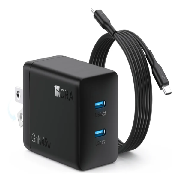 1HORA Cargador Rápido Gan 45w Dual Usb-c Con Cable C A C GAR170