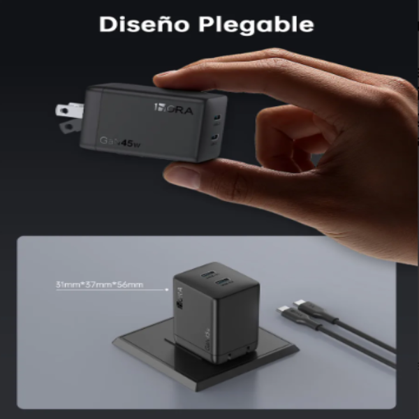 1HORA Cargador Rápido Gan 45w Dual Usb-c Con Cable C A C GAR170