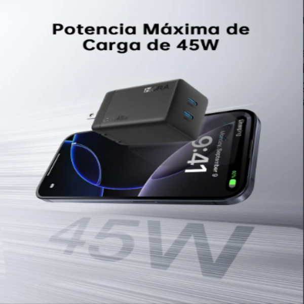 1HORA Cargador Rápido Gan 45w Dual Usb-c Con Cable C A C GAR170