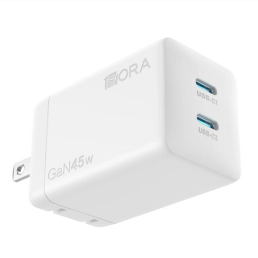 1HORA Cargador Rápido Gan 45w Dual Usb-c SIN CABLE GAR171