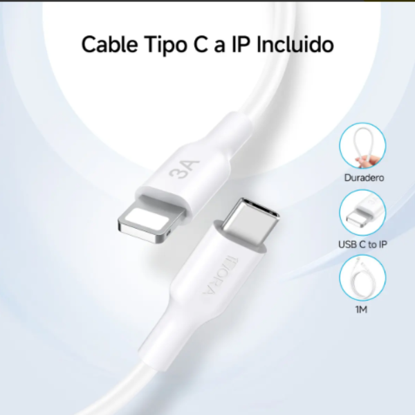 1HORA Cargador PD 30W Tipo C con Cable 1M USB C a IP Compatible con iPhone 8 11/12/13/14/XS/XR
