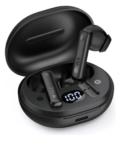 1HORA Inalámbricos Bluetooth 6.0, Auriculares In Ear con Doble Micrófono para Llamadas Claras, Manos Libres, 28H de Reproducción Negro AUT217