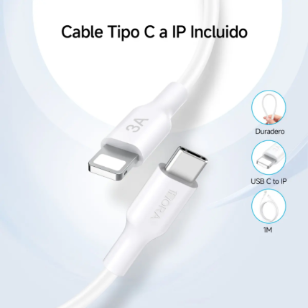 1HORA Carga Rápido con Cable 1M USB C a IP  PD 30W GAR166
