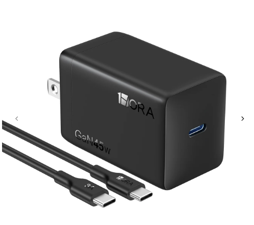 1HORA 45W GaN USB-C Cargador de pared CON CABLE GAR173