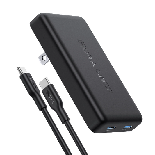 1HORA Cargador rápido de 2 puertos GaN 65W con cable tipo C GAR323
